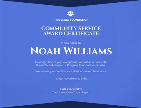 community service certificate template|Community Service Award .